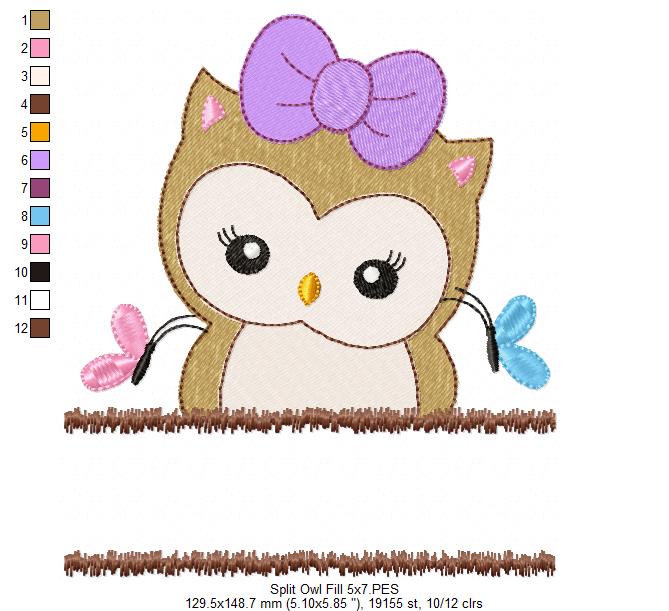 Cute Split Owl - Fill Stitch - Machine Embroidery Design