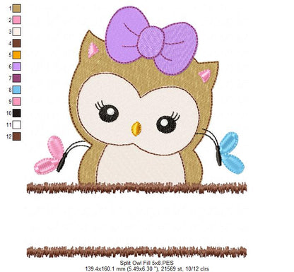 Cute Split Owl - Fill Stitch - Machine Embroidery Design