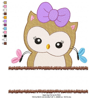 Cute Split Owl - Fill Stitch - Machine Embroidery Design