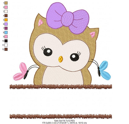 Cute Split Owl - Fill Stitch - Machine Embroidery Design