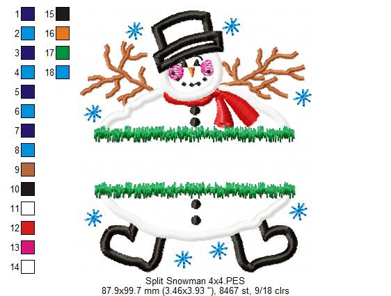 Split Snowman - Applique - Machine Embroidery Design