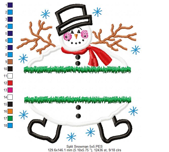 Split Snowman - Applique - Machine Embroidery Design