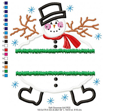Split Snowman - Applique - Machine Embroidery Design
