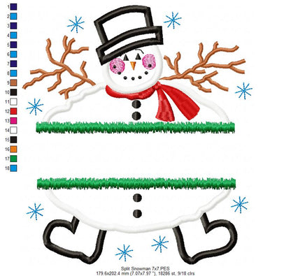 Split Snowman - Applique - Machine Embroidery Design