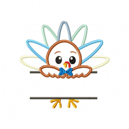 Split Thanksgiving Turkey Boy - Applique Embroidery