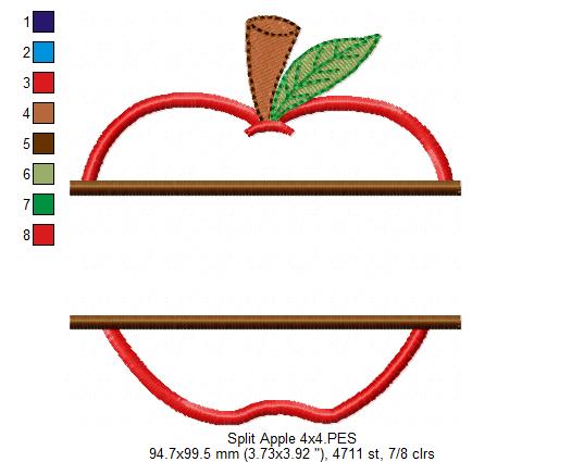 Split Apple - Applique - Machine Embroidery Design
