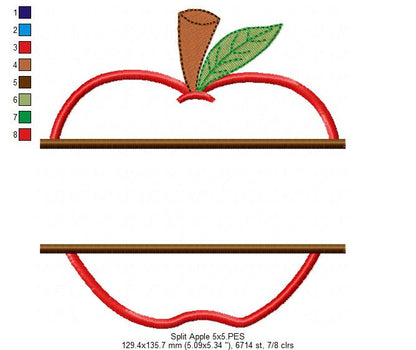 Split Apple - Applique - Machine Embroidery Design