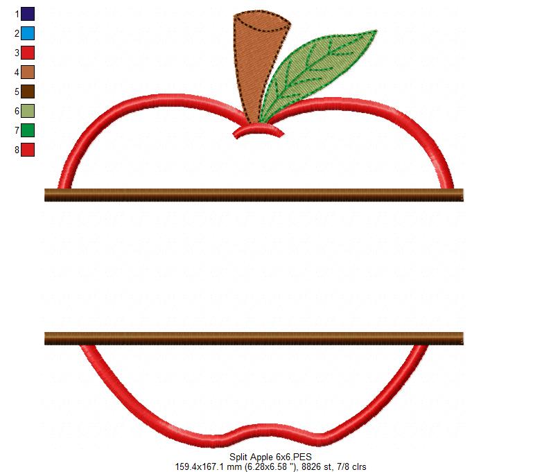 Split Apple - Applique - Machine Embroidery Design