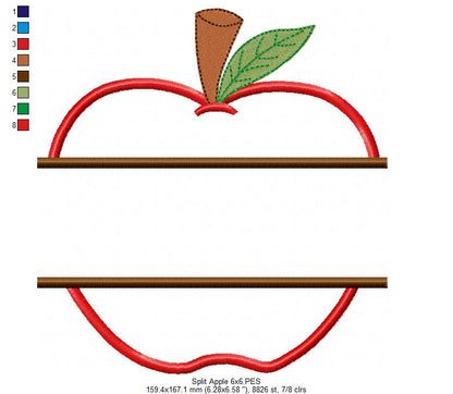 Split Apple - Applique - Machine Embroidery Design