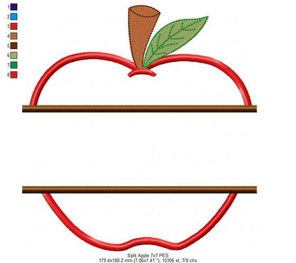 Split Apple - Applique - Machine Embroidery Design