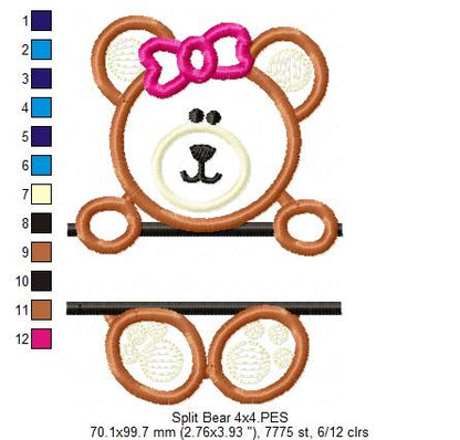 Split Teddy Bear Name 🧸 – Applique - Machine Embroidery Design
