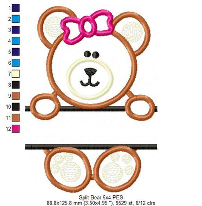 Split Teddy Bear Name 🧸 – Applique - Machine Embroidery Design