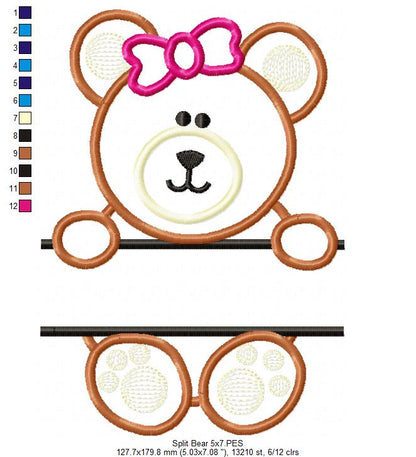 Split Teddy Bear Name 🧸 – Applique - Machine Embroidery Design