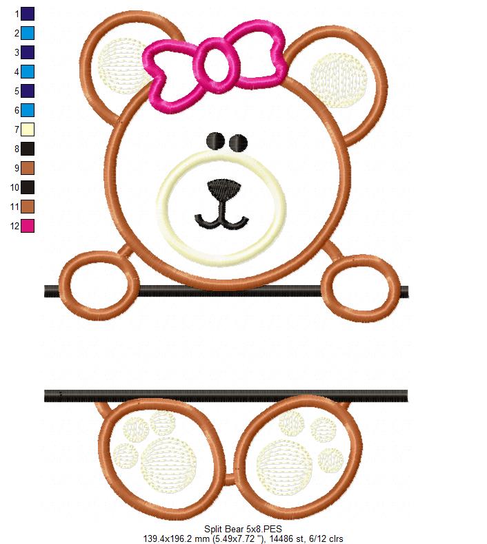 Split Teddy Bear Name 🧸 – Applique - Machine Embroidery Design