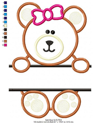 Split Teddy Bear Name 🧸 – Applique - Machine Embroidery Design