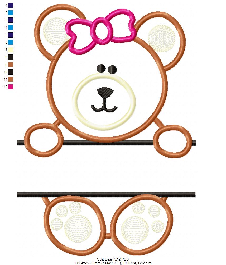 Split Teddy Bear Name 🧸 – Applique - Machine Embroidery Design