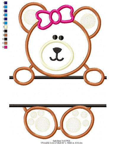 Split Teddy Bear Name 🧸 – Applique - Machine Embroidery Design