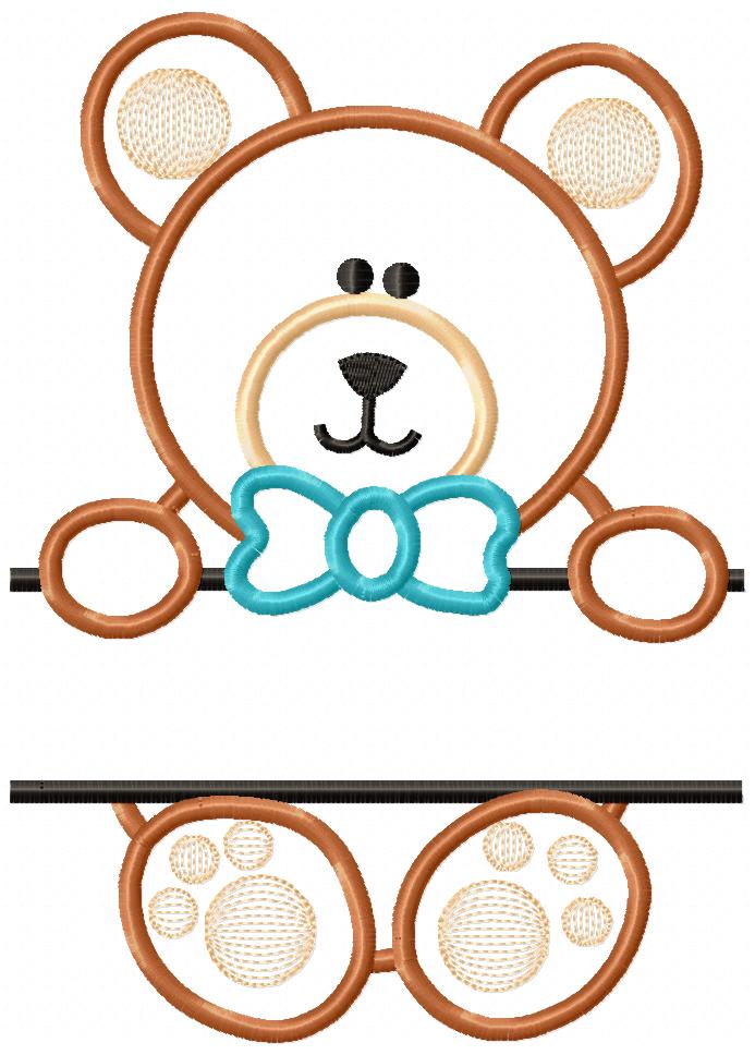 🧸 Sweet Teddy Bear with Bow Tie 💙 – Appliqué  - Machine Embroidery Design