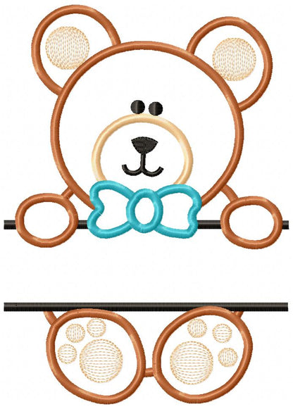 🧸 Sweet Teddy Bear with Bow Tie 💙 – Appliqué  - Machine Embroidery Design
