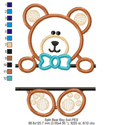 🧸 Sweet Teddy Bear with Bow Tie 💙 – Appliqué  - Machine Embroidery Design