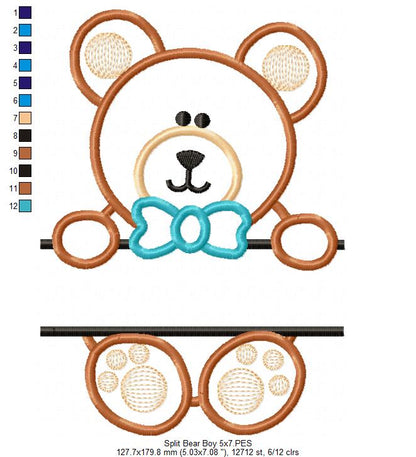 🧸 Sweet Teddy Bear with Bow Tie 💙 – Appliqué  - Machine Embroidery Design
