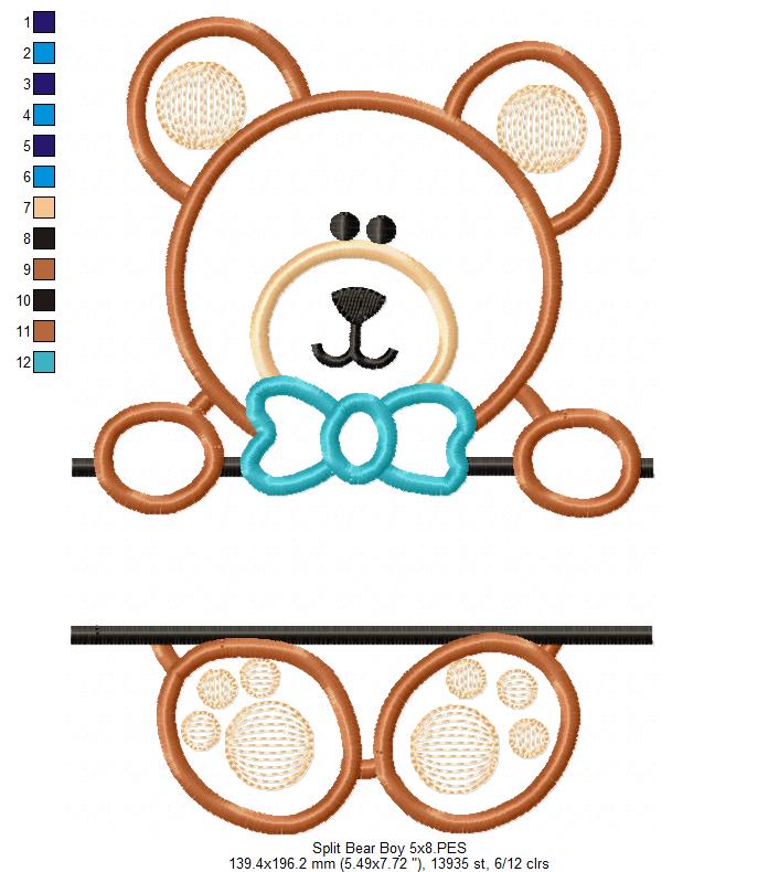 🧸 Sweet Teddy Bear with Bow Tie 💙 – Appliqué  - Machine Embroidery Design