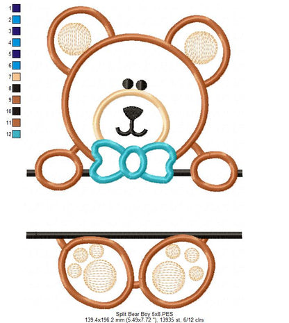 🧸 Sweet Teddy Bear with Bow Tie 💙 – Appliqué  - Machine Embroidery Design