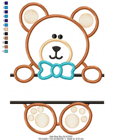 🧸 Sweet Teddy Bear with Bow Tie 💙 – Appliqué  - Machine Embroidery Design