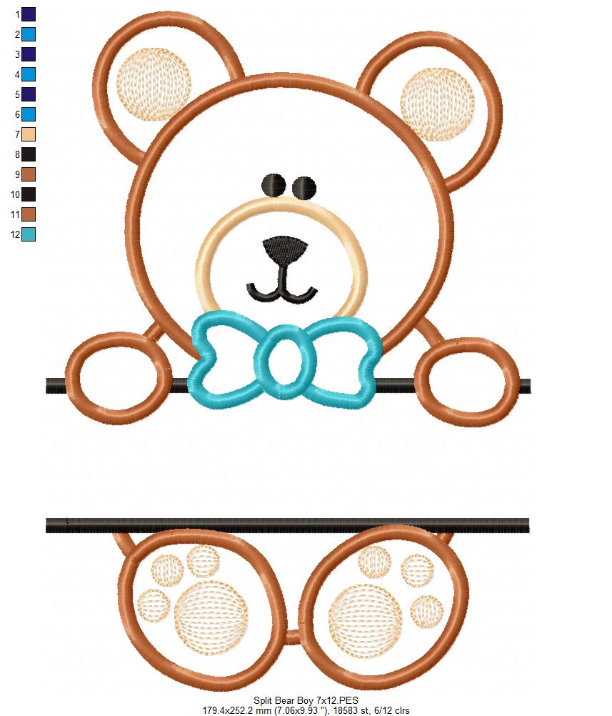 🧸 Sweet Teddy Bear with Bow Tie 💙 – Appliqué  - Machine Embroidery Design