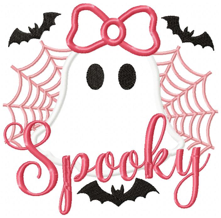 🎀 Girly Ghost with Bow & Webs 🕸️👻 – Appliqué – Machine Embroidery Design