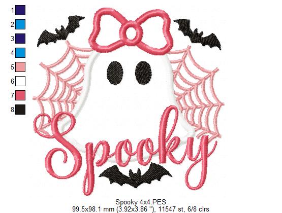 🎀 Girly Ghost with Bow & Webs 🕸️👻 – Appliqué – Machine Embroidery Design