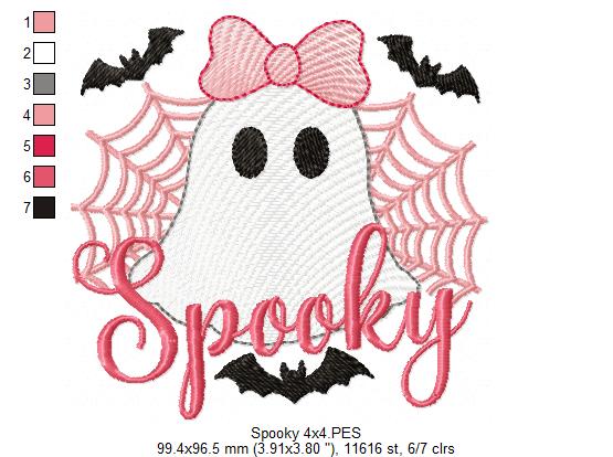 Cute Spooky Halloween Ghost – Rippled Stitch – Machine Embroidery Design