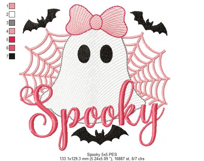 Cute Spooky Halloween Ghost – Rippled Stitch – Machine Embroidery Design
