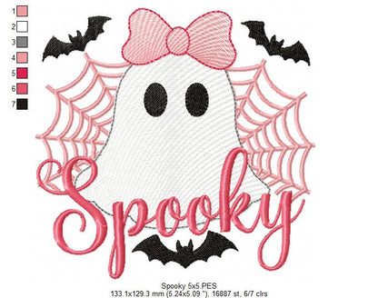 Cute Spooky Halloween Ghost – Rippled Stitch – Machine Embroidery Design