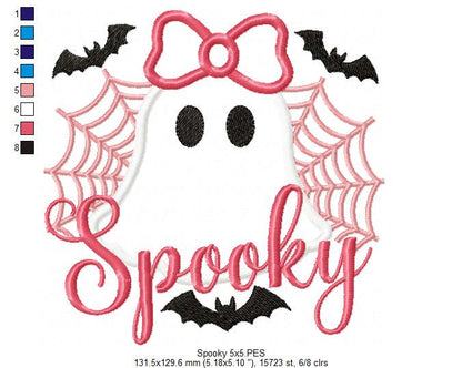 🎀 Girly Ghost with Bow & Webs 🕸️👻 – Appliqué – Machine Embroidery Design