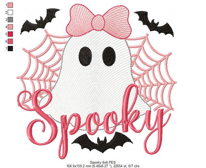 Cute Spooky Halloween Ghost – Rippled Stitch – Machine Embroidery Design
