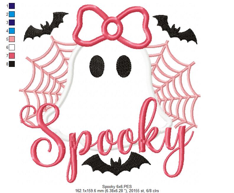 🎀 Girly Ghost with Bow & Webs 🕸️👻 – Appliqué – Machine Embroidery Design