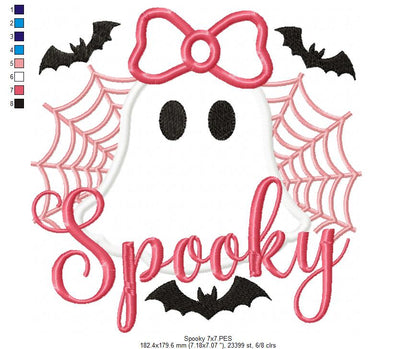 🎀 Girly Ghost with Bow & Webs 🕸️👻 – Appliqué – Machine Embroidery Design