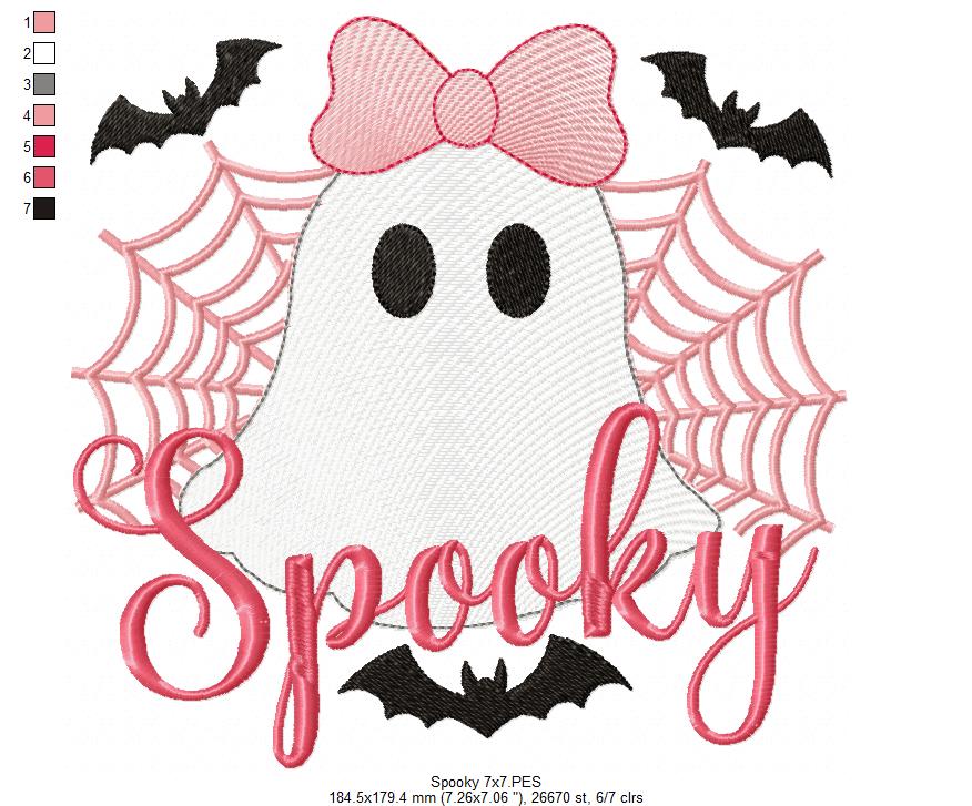 Cute Spooky Halloween Ghost – Rippled Stitch – Machine Embroidery Design