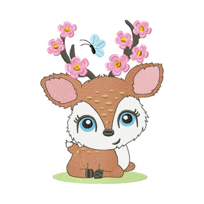 Beautiful Spring Deer - Rippled Machine Embroidery Design