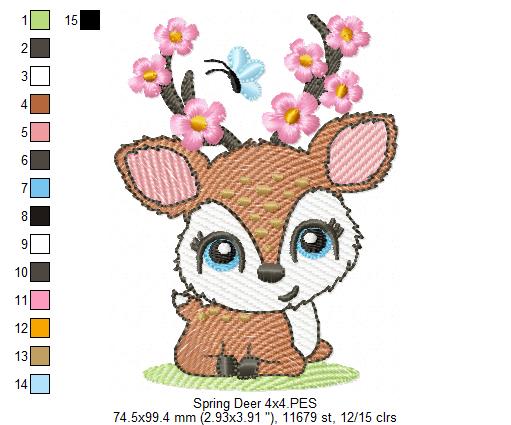 Beautiful Spring Deer - Rippled Machine Embroidery Design