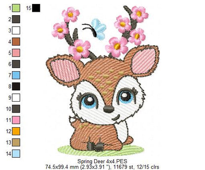 Beautiful Spring Deer - Rippled Machine Embroidery Design
