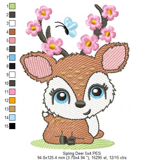 Beautiful Spring Deer - Rippled Machine Embroidery Design