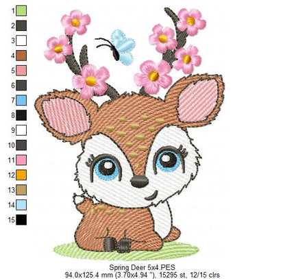 Beautiful Spring Deer - Rippled Machine Embroidery Design