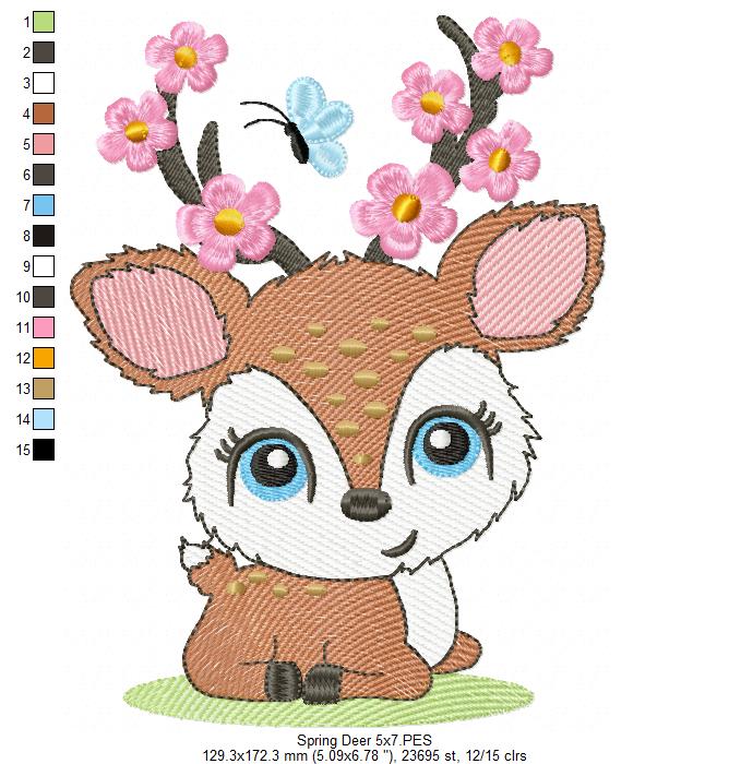 Beautiful Spring Deer - Rippled Machine Embroidery Design