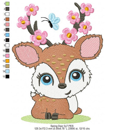 Beautiful Spring Deer - Rippled Machine Embroidery Design