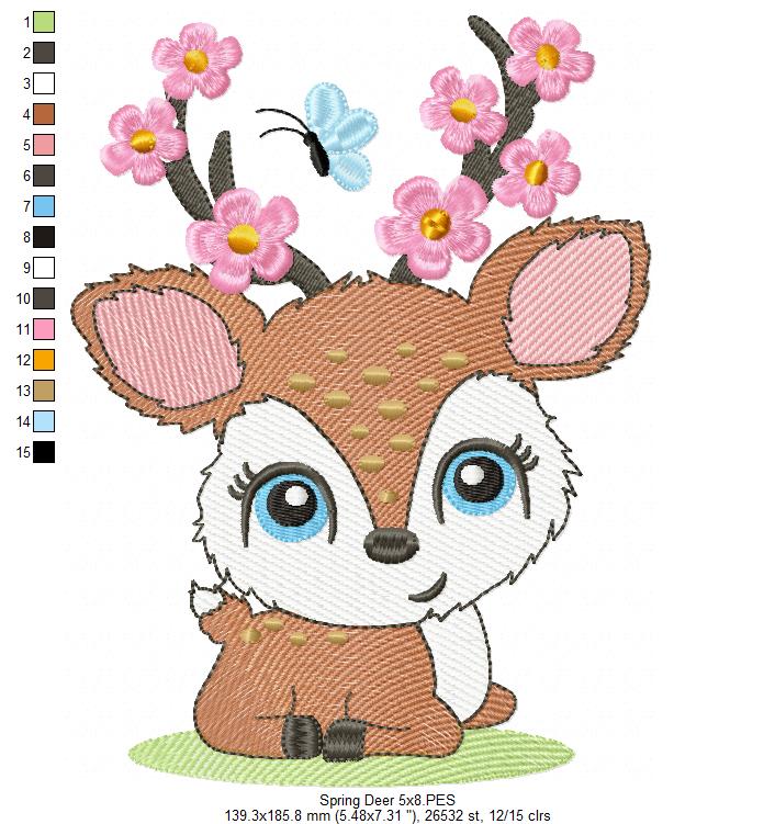 Beautiful Spring Deer - Rippled Machine Embroidery Design