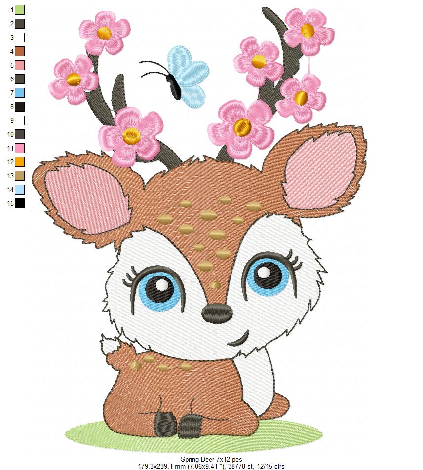 Beautiful Spring Deer - Rippled Machine Embroidery Design