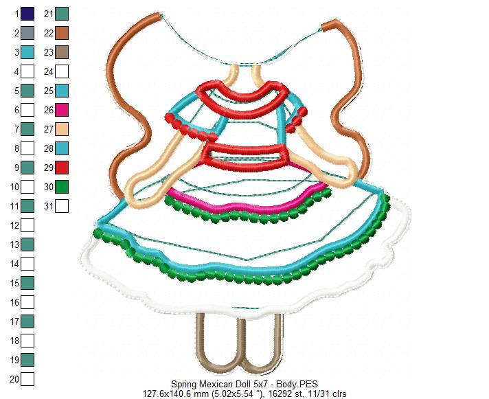 Mexican Spring Doll - ITH Project - Machine Embroidery Design