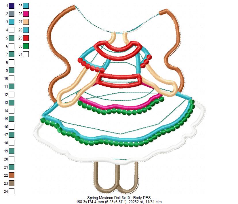 Mexican Spring Doll - ITH Project - Machine Embroidery Design